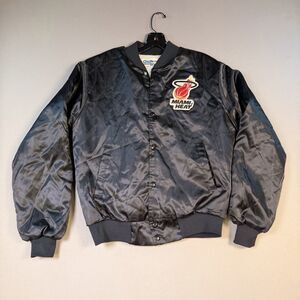 VTG Miami Heat Jacket Mens Small Black NBA Basketball Chalk Line Satin 90s USA